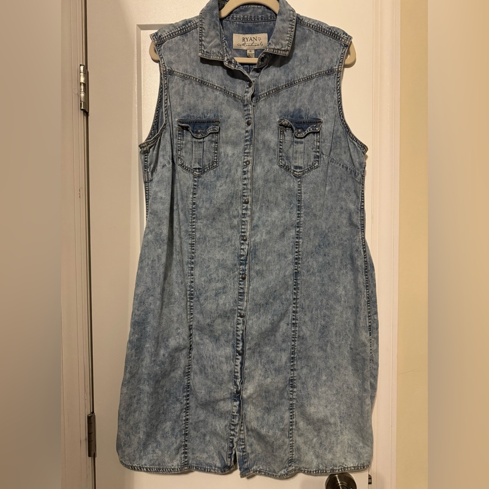 Ryan Michael Sleeveless Denim Dress Indigo color XL snap buttons down the front